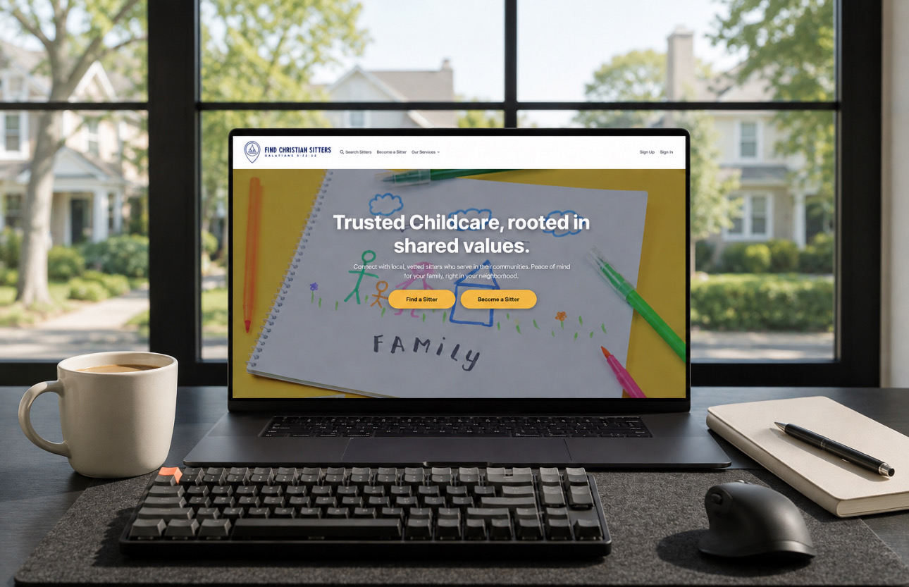 Find Christian Sitters website shown on a laptop screen
